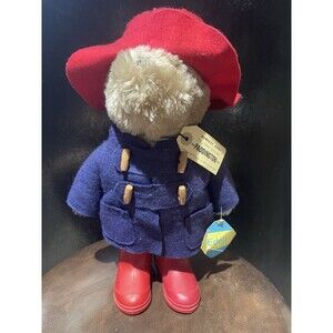 Paddington Bear Plush Standing Eden Toys Red Hat Boots Wellies Blue Coat Vintage